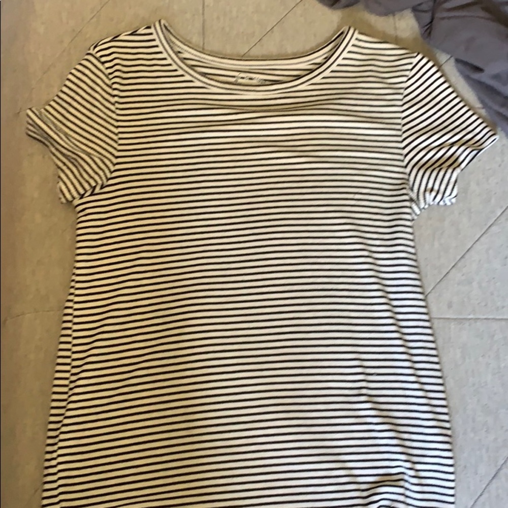 Black and white striped short sleeved shirt